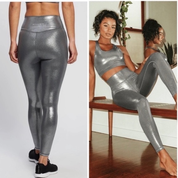 NWT ALLFENIX Anthropologie Liquid Silver Metallic High Rise 7/8 Leggings XS - Picture 3 of 8
